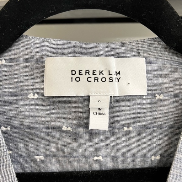 Derek Lam 10 Crosby Oversized Embroidered Dot Chambray Long Sleeve Top - Picture 5 of 10